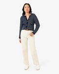 Hollis Textured Cardigan in navy ivory — full-length view