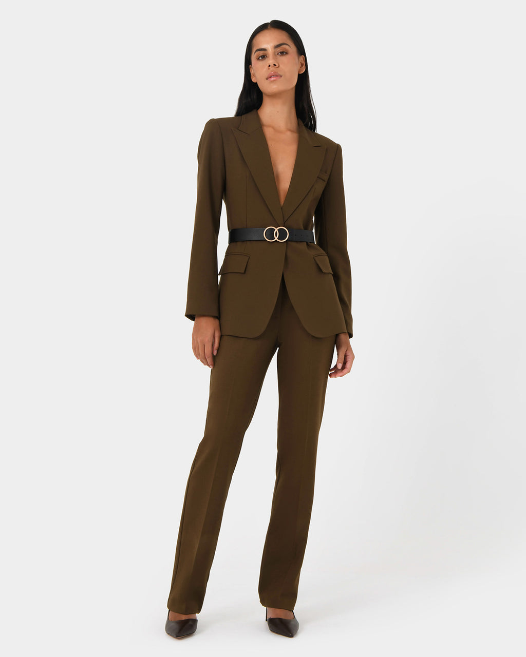 Hunter Single Breasted Blazer in gold khaki — full-length view 2