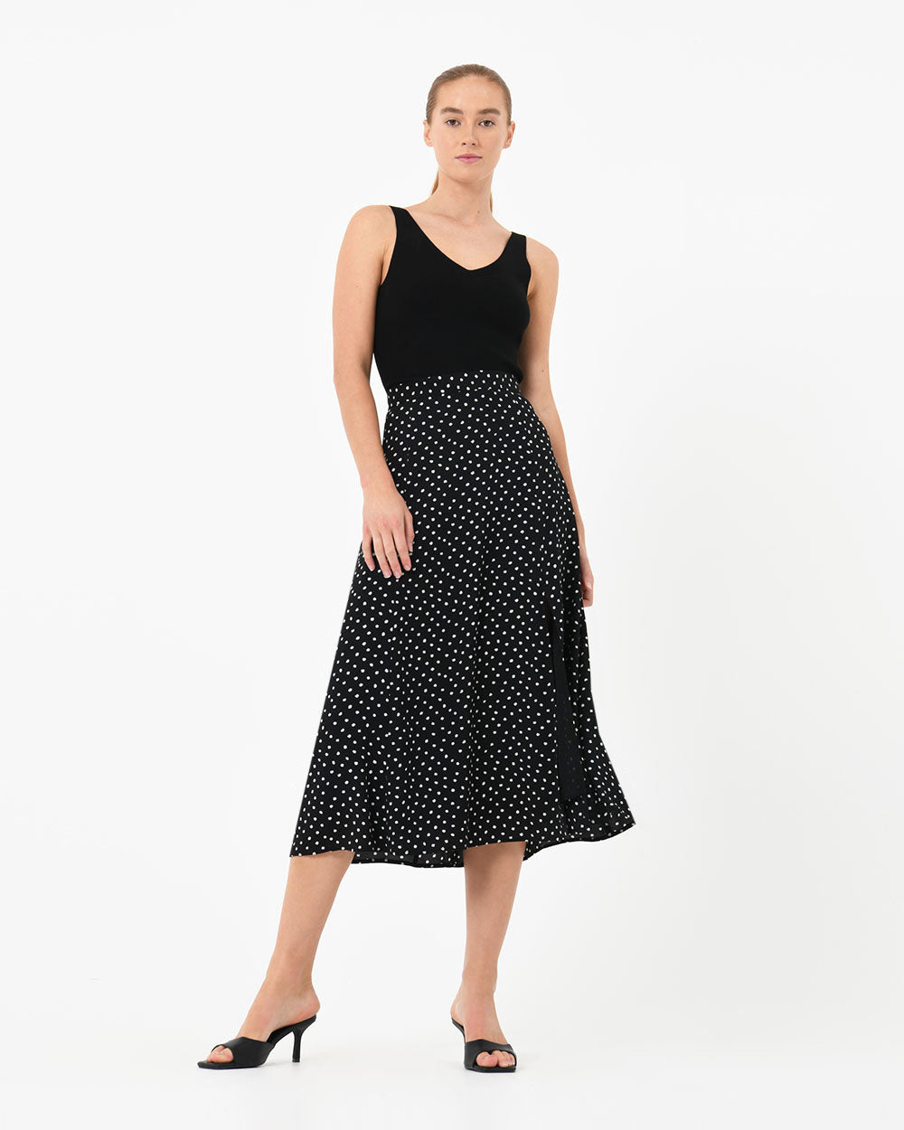 Shiloh V-Neck Top in black — full-length view