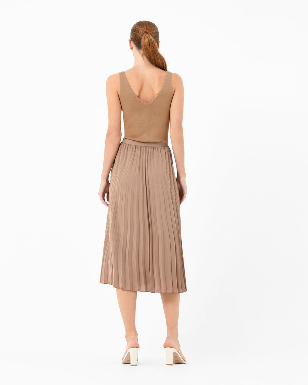 Shiloh V-Neck Top in caramel — back view