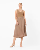 Shiloh V-Neck Top in caramel — full-length view