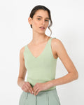 Shiloh V-Neck Top in pastel green — close-up view