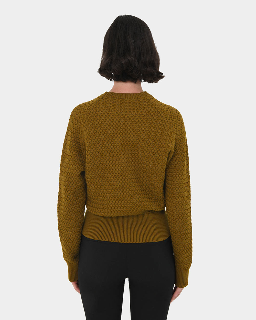 Evie Waffle Knit Jumper in dark olive — back view