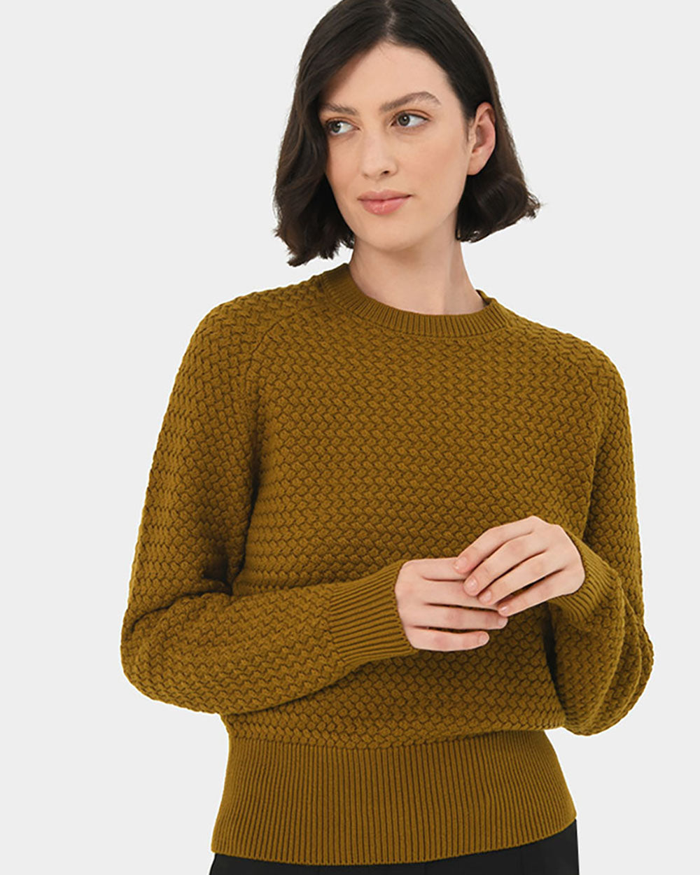 Evie Waffle Knit Jumper in dark olive — close-up view 2