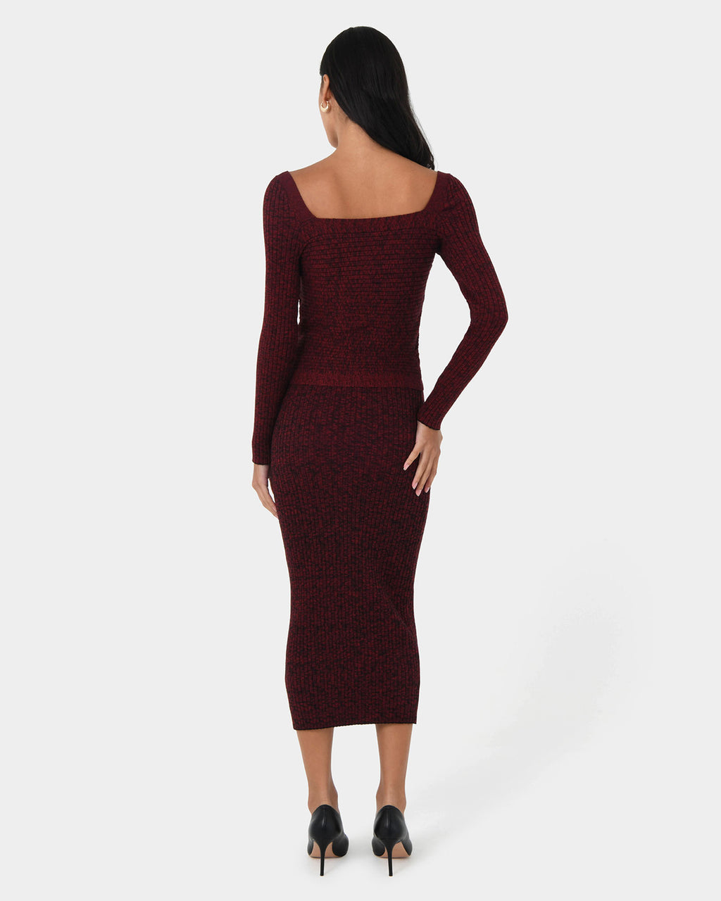 Cienna Cross Over Knit Top in ruby — back view