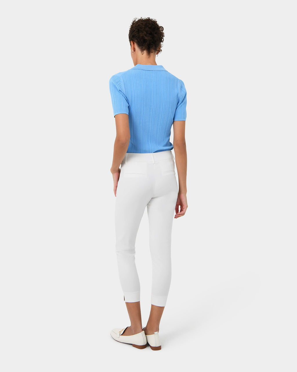 Cosette Rib Polo Knit in stone blue — back view