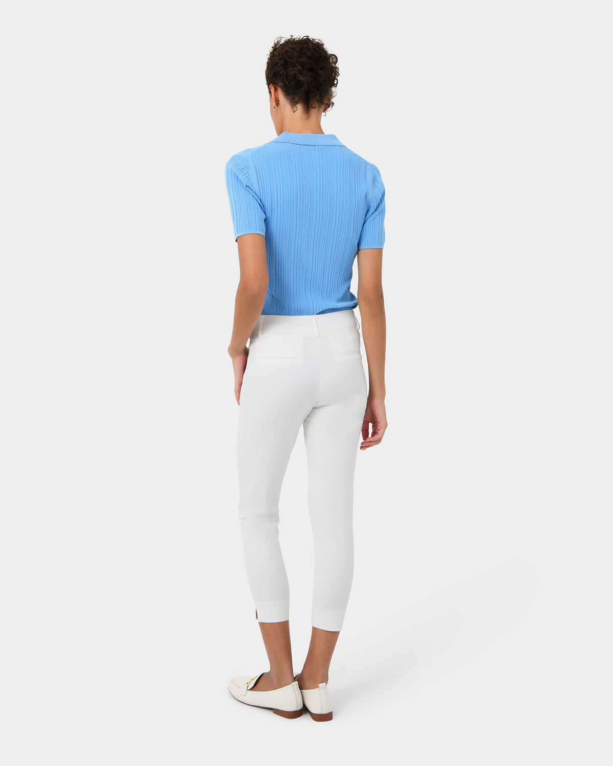 Cosette Rib Polo Knit in stone blue — back view