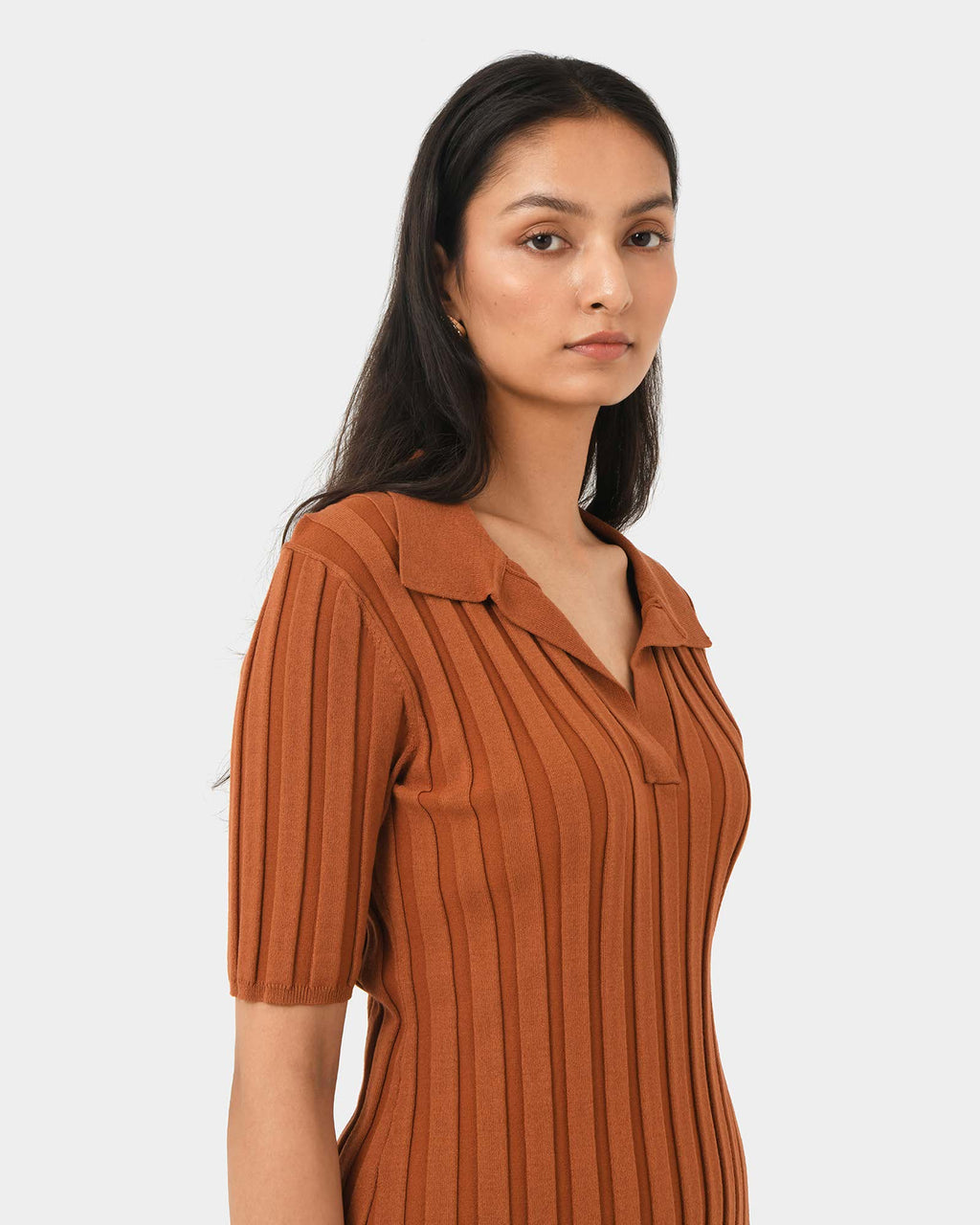 Manhattan Polo Knit Top in rust — side view