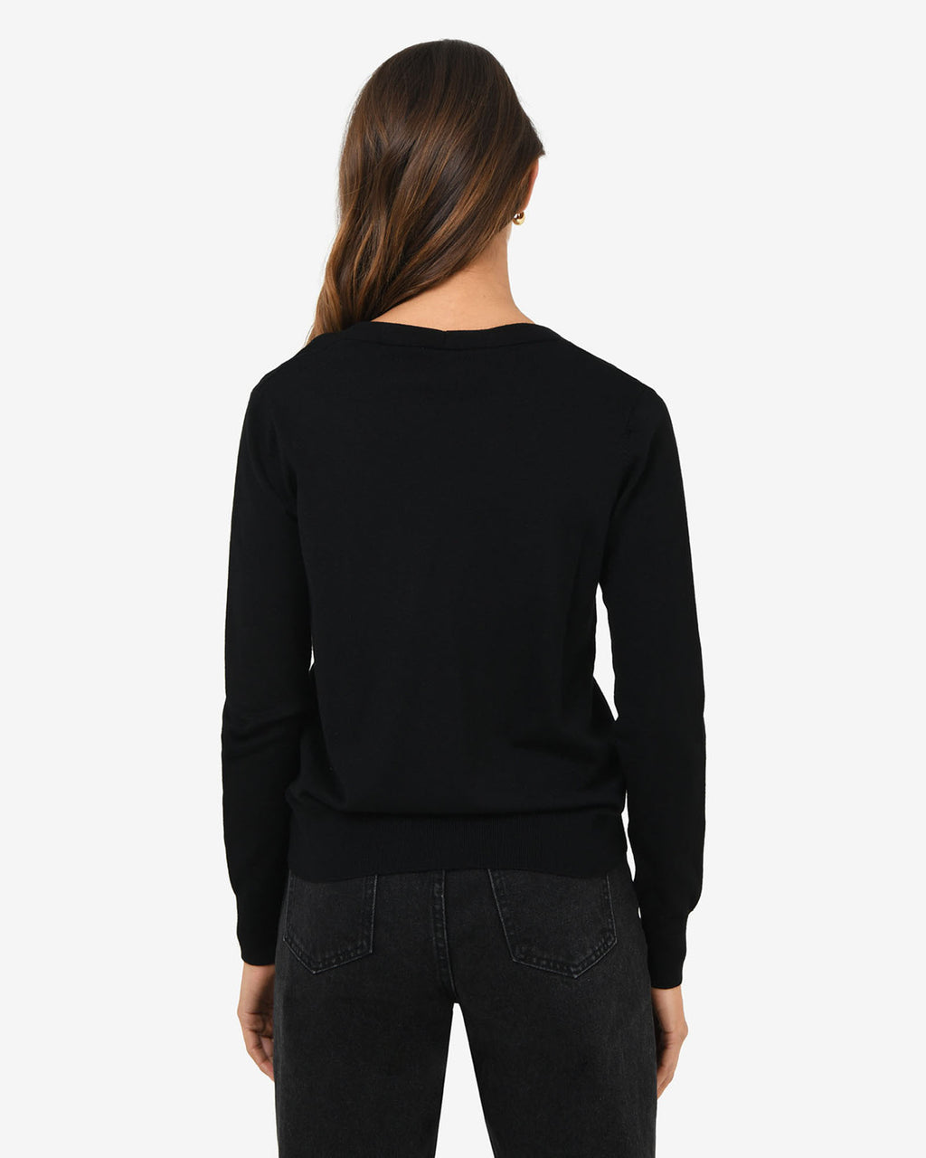 Nicolette V-Neck Knit Cardigan in black — back view