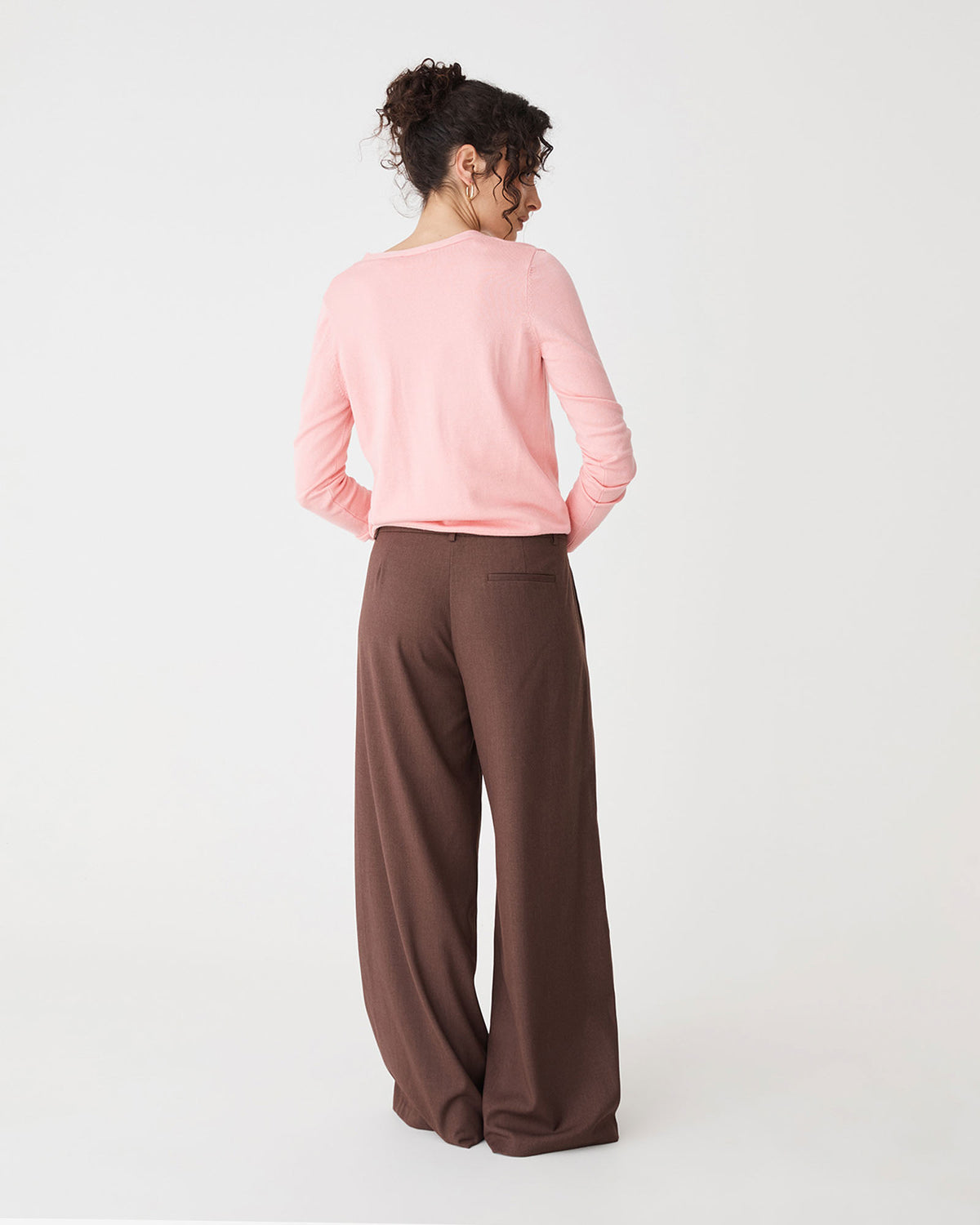 Nicolette V-Neck Knit Cardigan in blush pink — back view