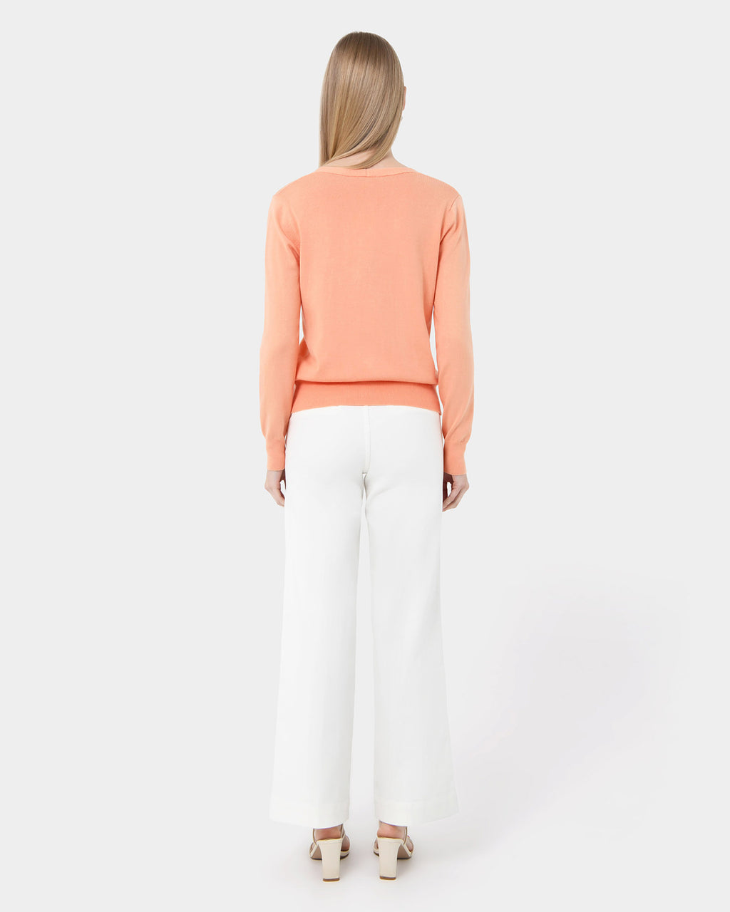 Nicolette V-Neck Knit Cardigan in coral cream — back view
