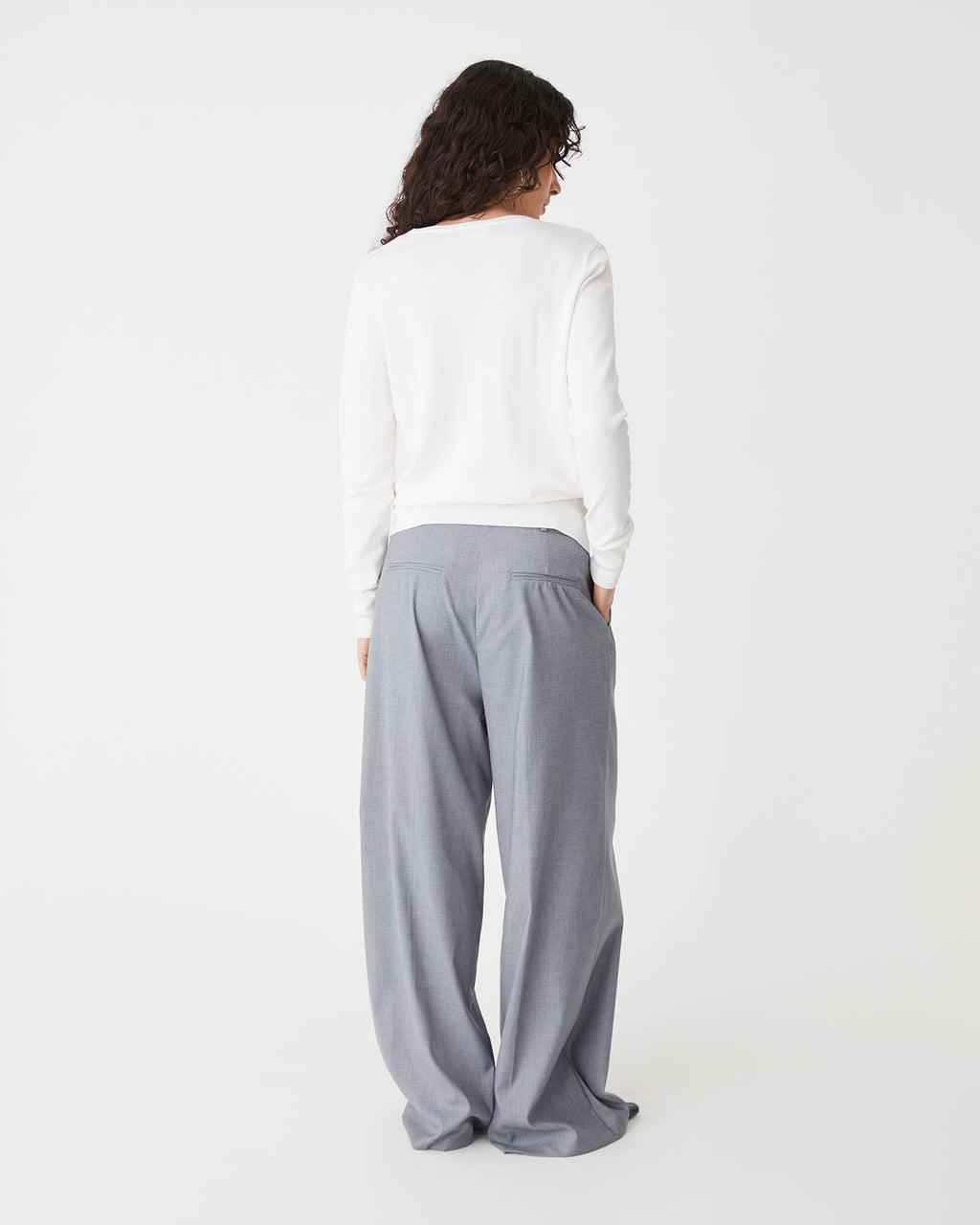Nicolette V-Neck Knit Cardigan in ivory — back view