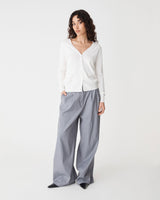 Nicolette V-Neck Knit Cardigan in ivory — full-length view