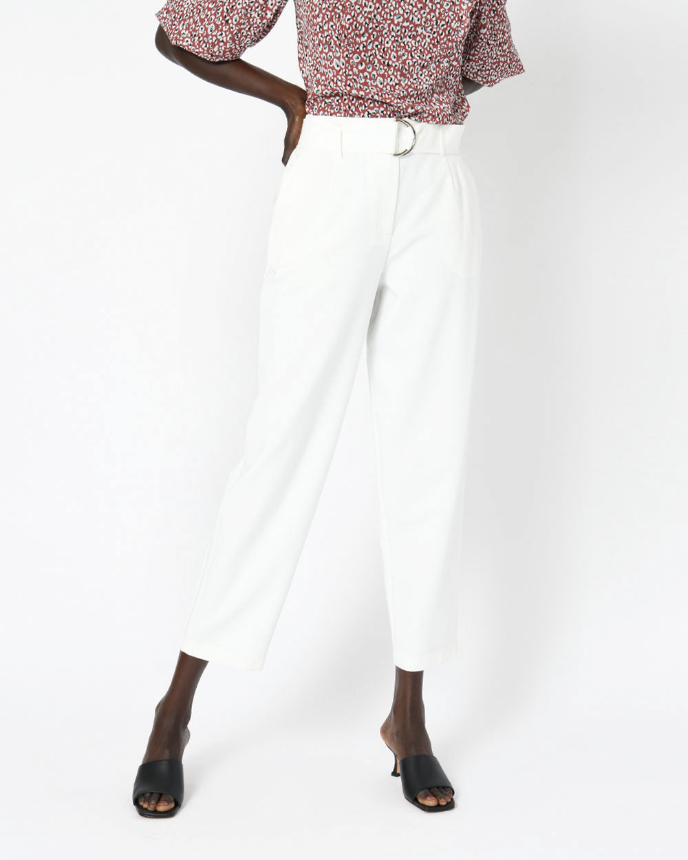 Kaylie High Waisted Pants in ivory — close-up view