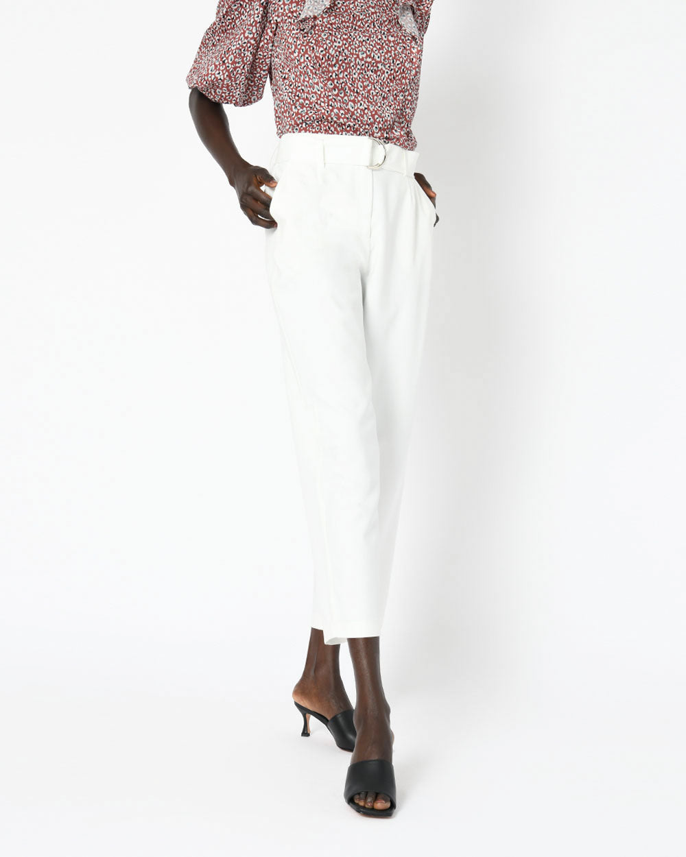 Kaylie High Waisted Pants in ivory — close-up view 2