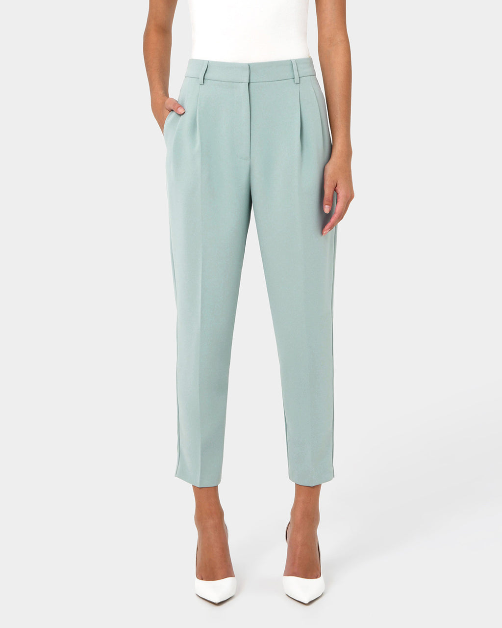Carter 2 Slim Pants in pastel sage — close-up view