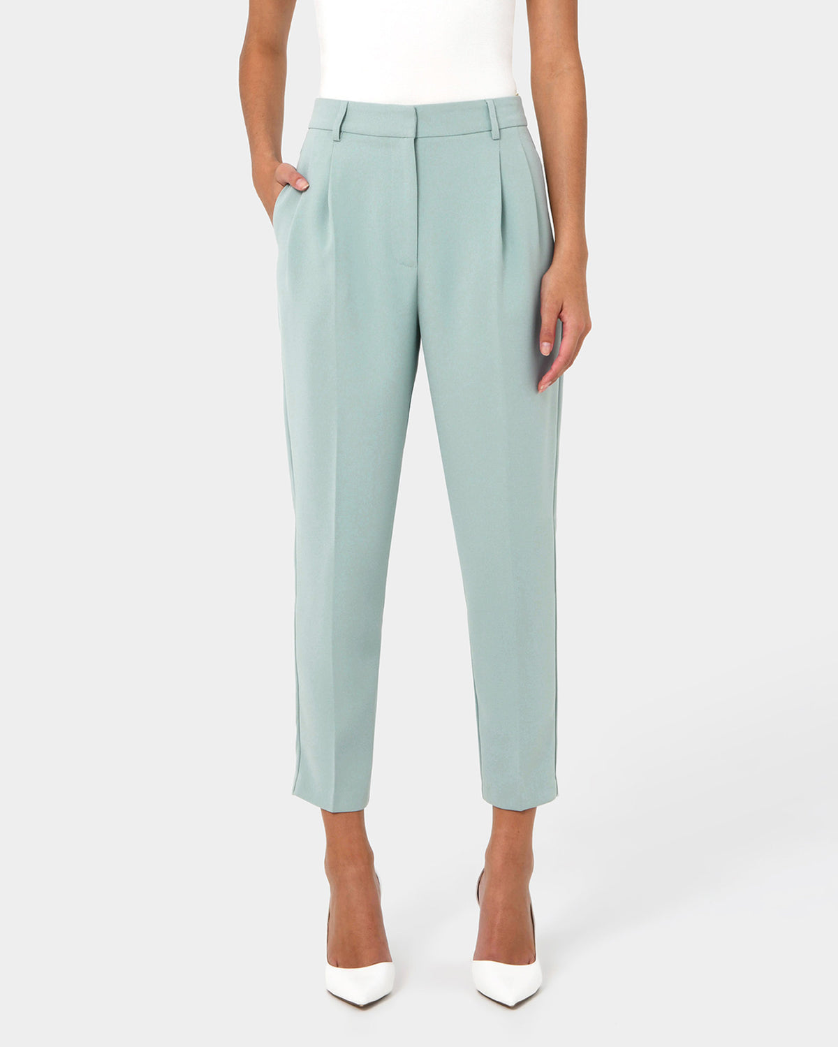 Carter 2 Slim Pants in pastel sage — close-up view