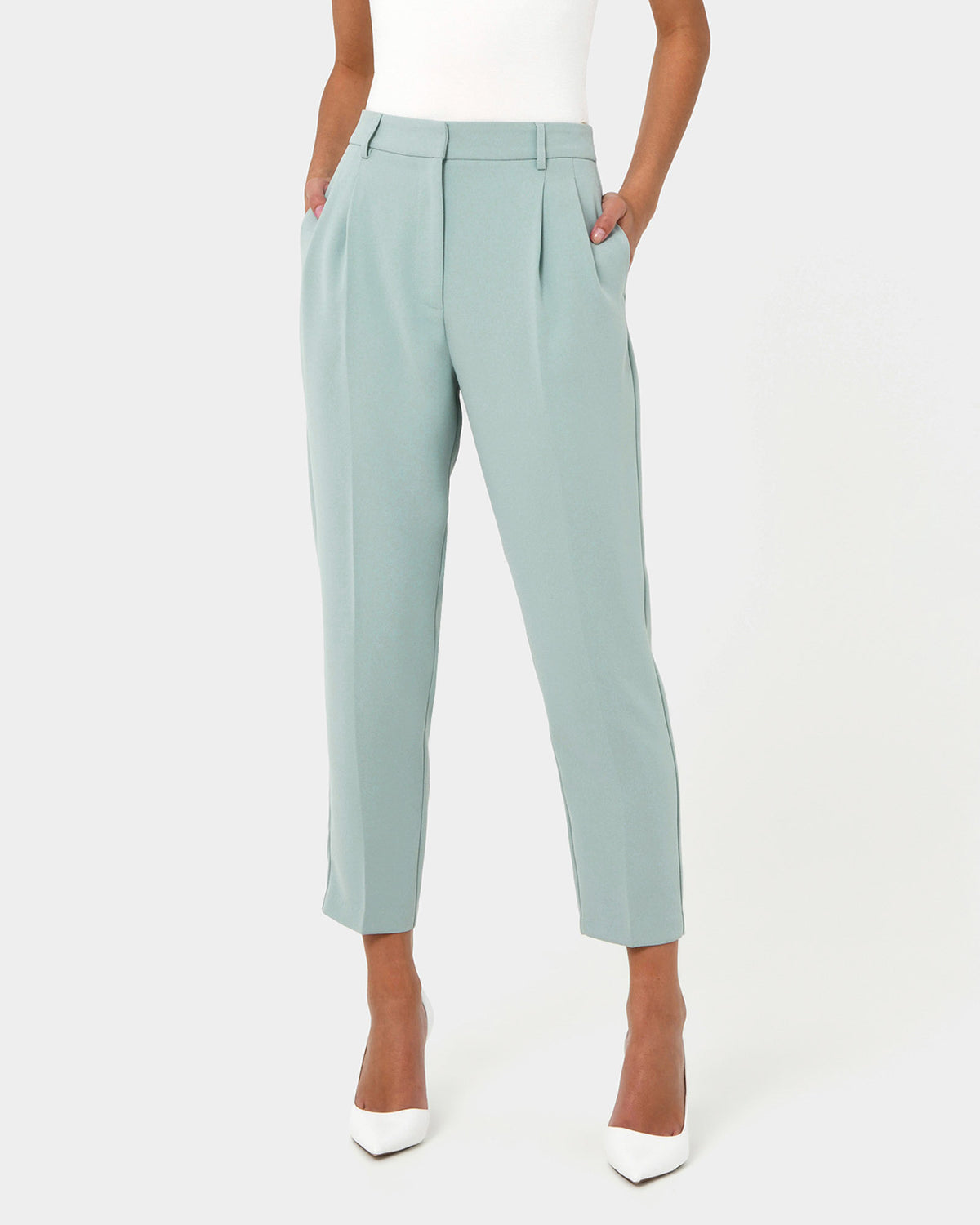 Carter 2 Slim Pants in pastel sage — close-up view 2