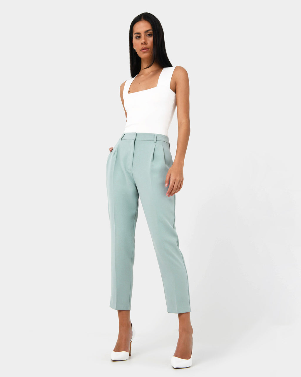 Carter 2 Slim Pants in pastel sage — full-length view