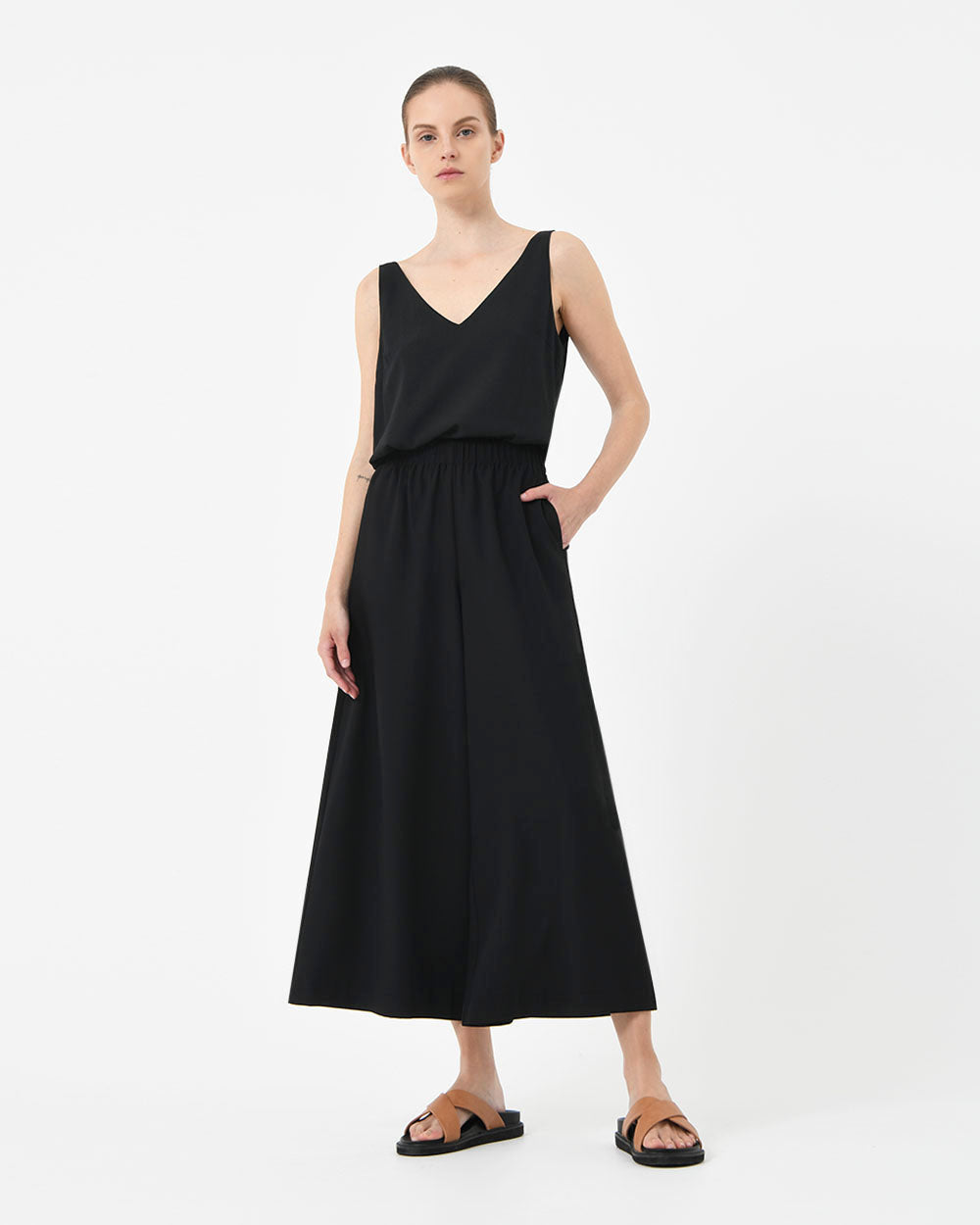 Dixie Cropped Palazzo Pants in black — full-length view 2