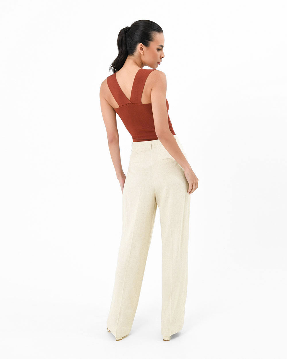 Lilit Linen Chambray Pant in butter — back view
