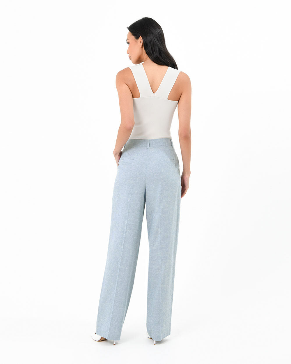 Lilit Linen Chambray Pant in chambray blue — back view