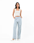 Lilit Linen Chambray Pant in chambray blue — full-length view