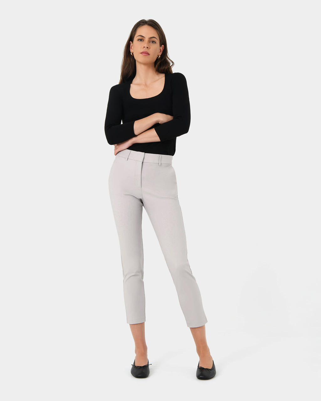 Safira High-Waist Trousers in grey — full-length view