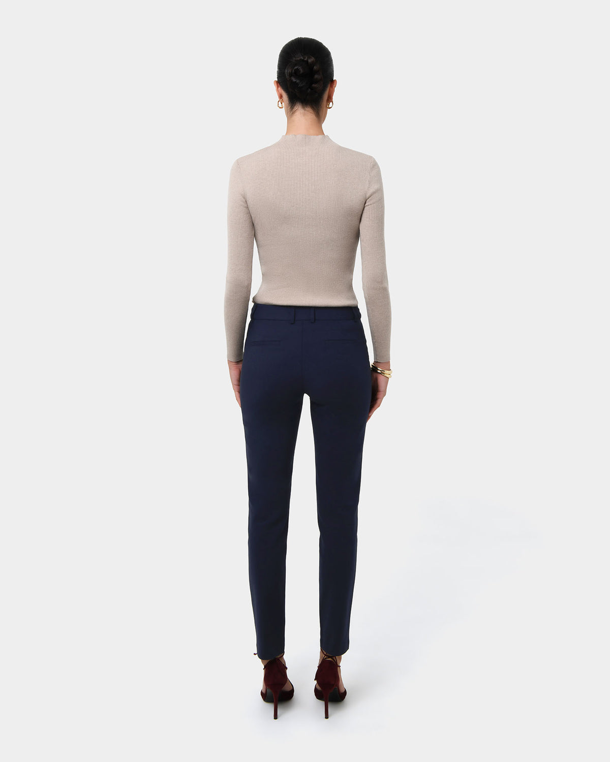 Safira High-Waist Trousers in navy — back view