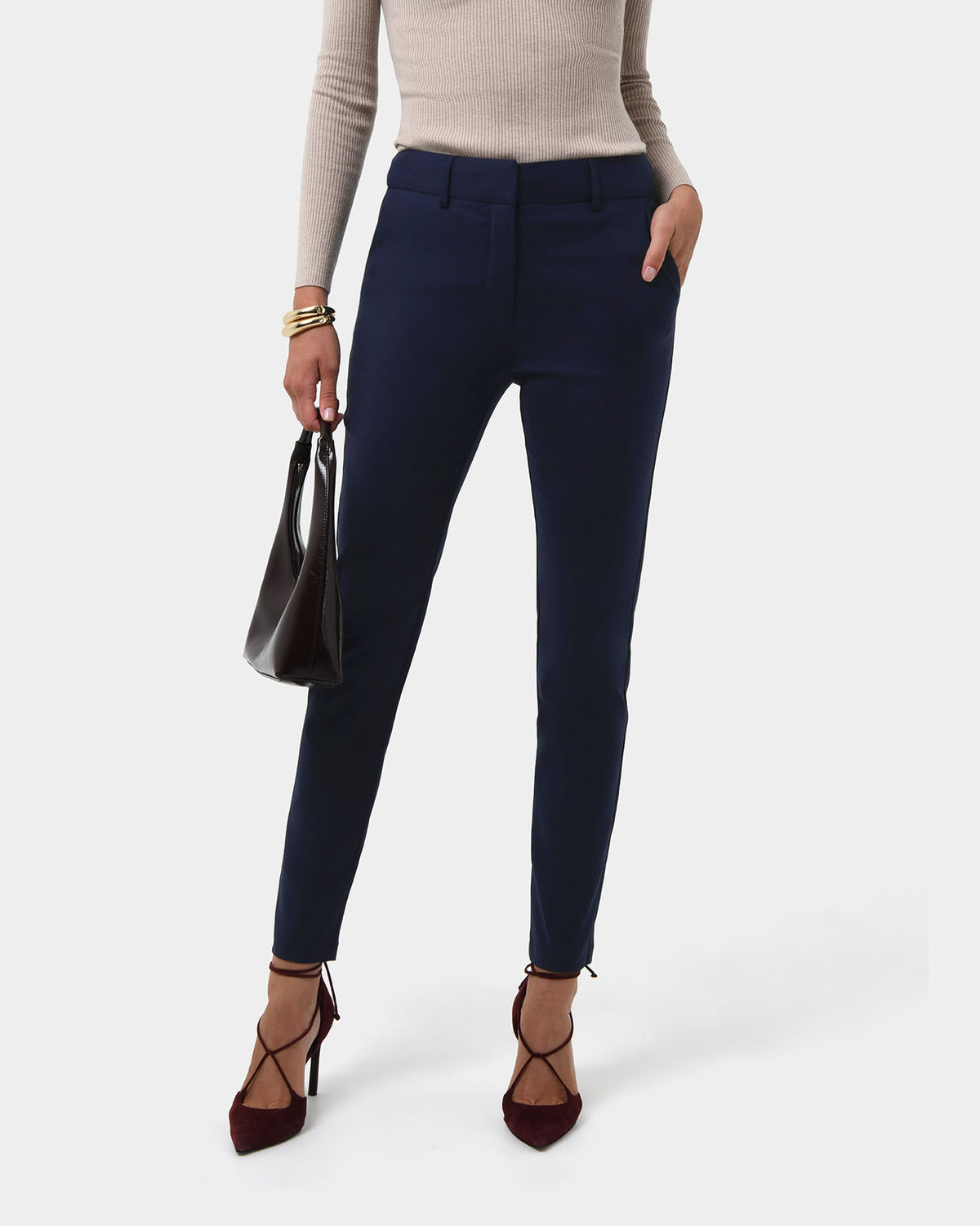 Safira High-Waist Trousers in navy — close-up view