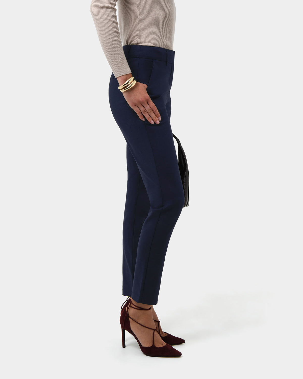 Safira High-Waist Trousers in navy — side view