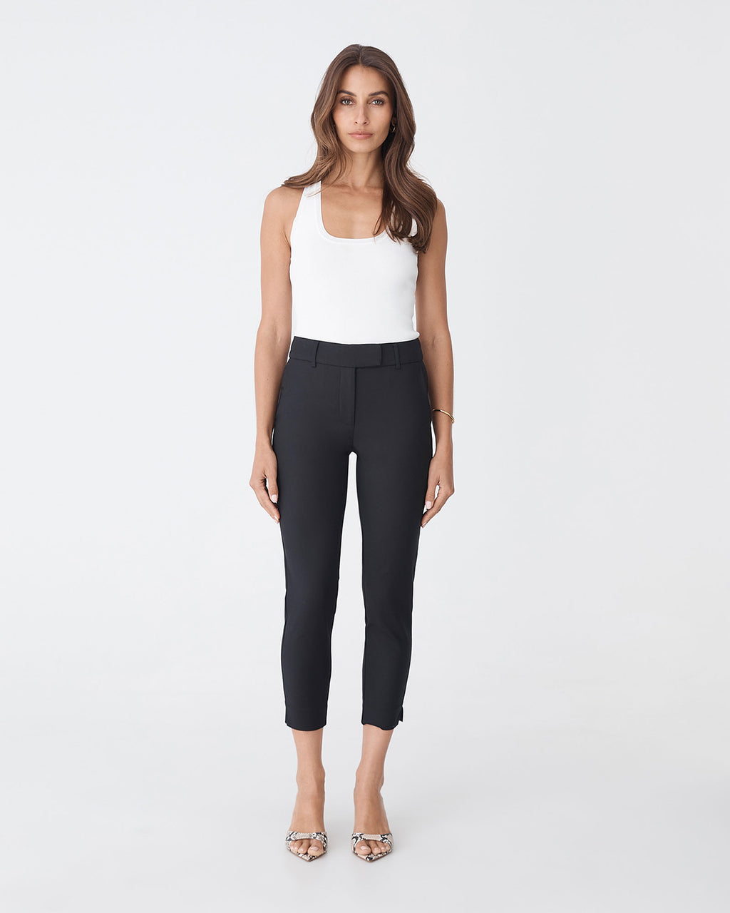 Josie 2 Cropped Notch Pants in black — full-length view