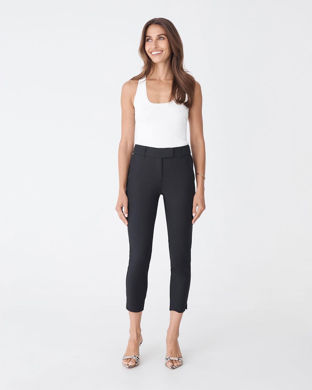 Josie 2 Cropped Notch Pants in black — full-length view 2