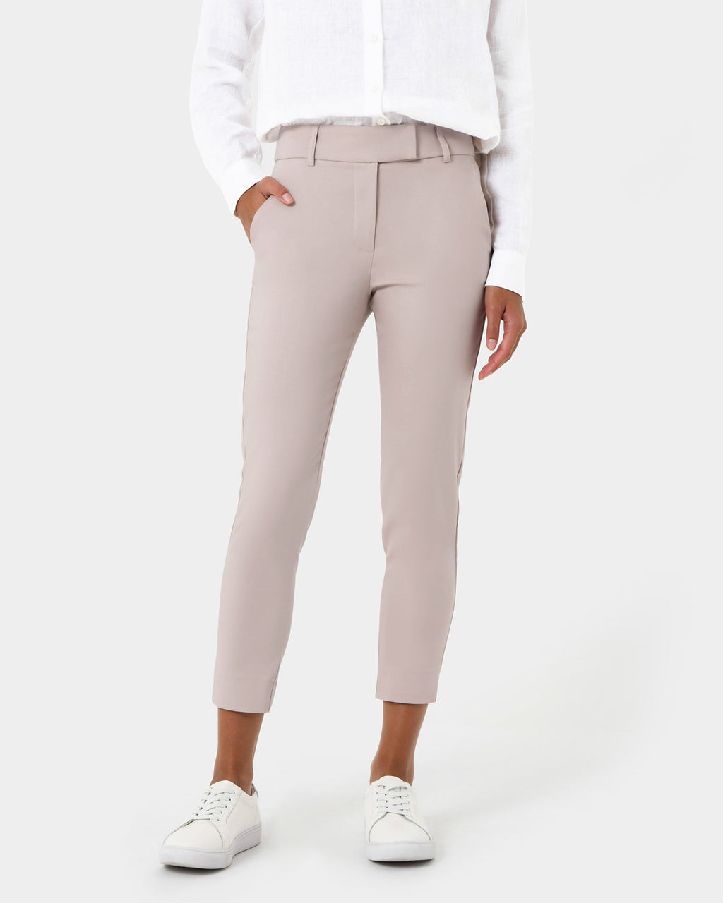 Josie 2 Cropped Notch Pants in light grey — close-up view