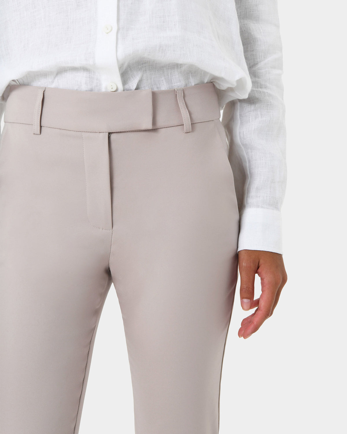 Josie 2 Cropped Notch Pants in light grey — fabric detail