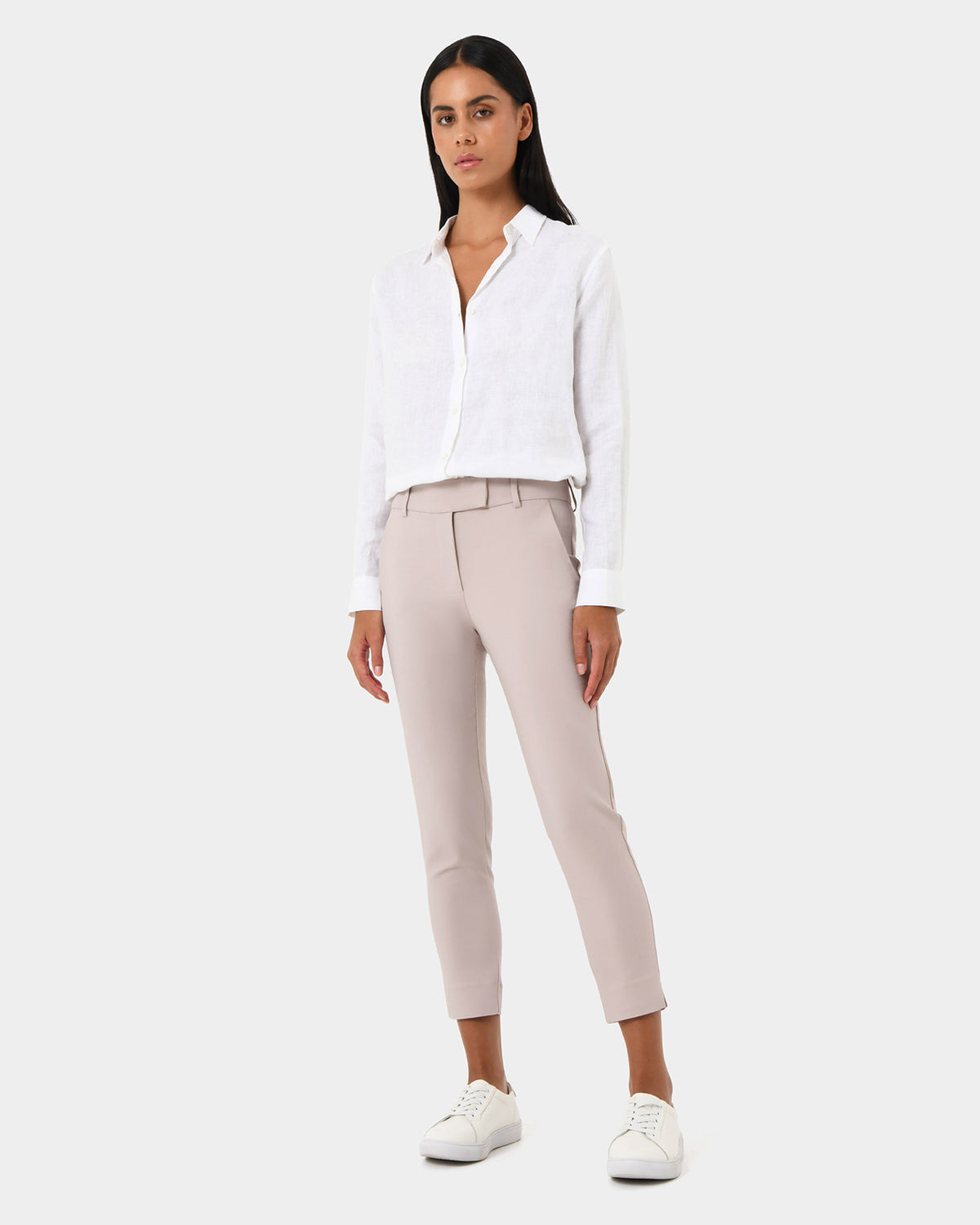 Josie 2 Cropped Notch Pants in light grey — full-length view