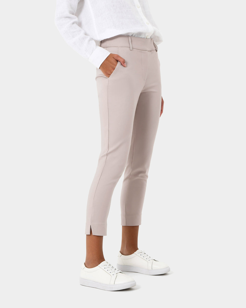 Josie 2 Cropped Notch Pants in light grey — side view