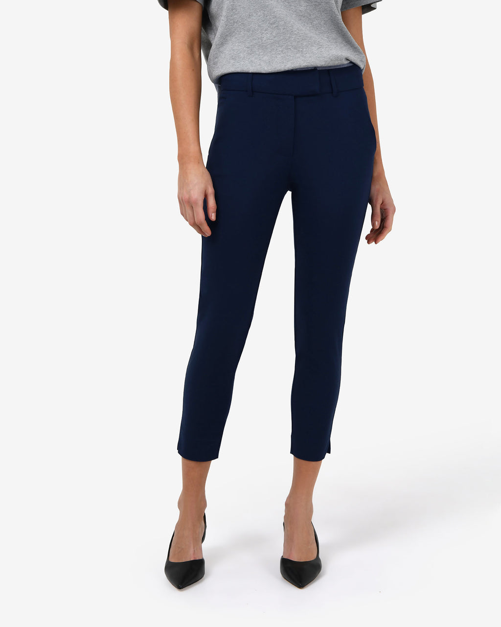 Josie 2 Cropped Notch Pants in navy — close-up view