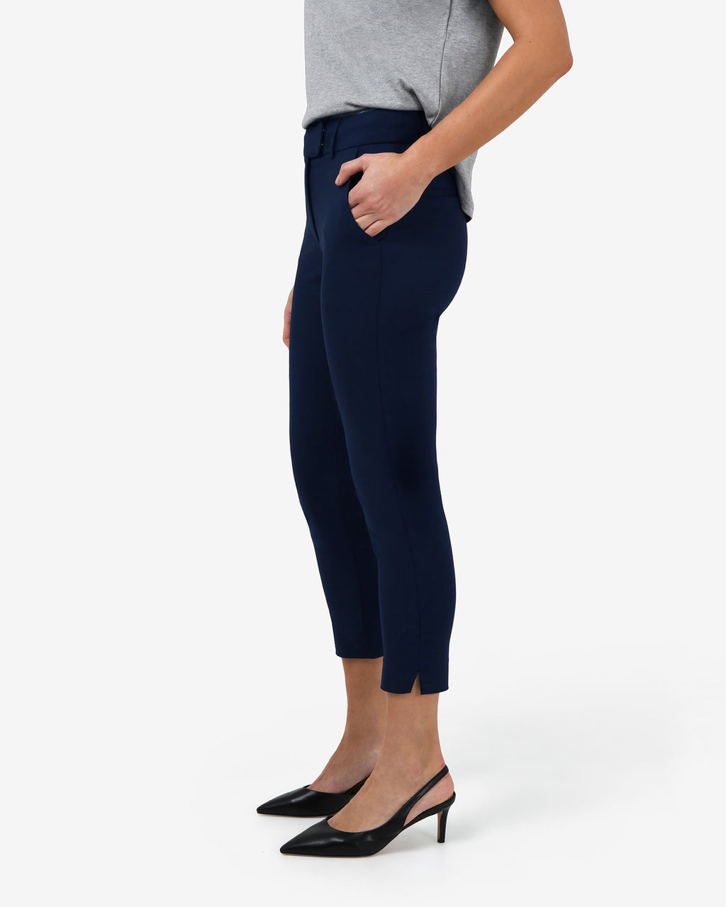 Josie 2 Cropped Notch Pants in navy — side view