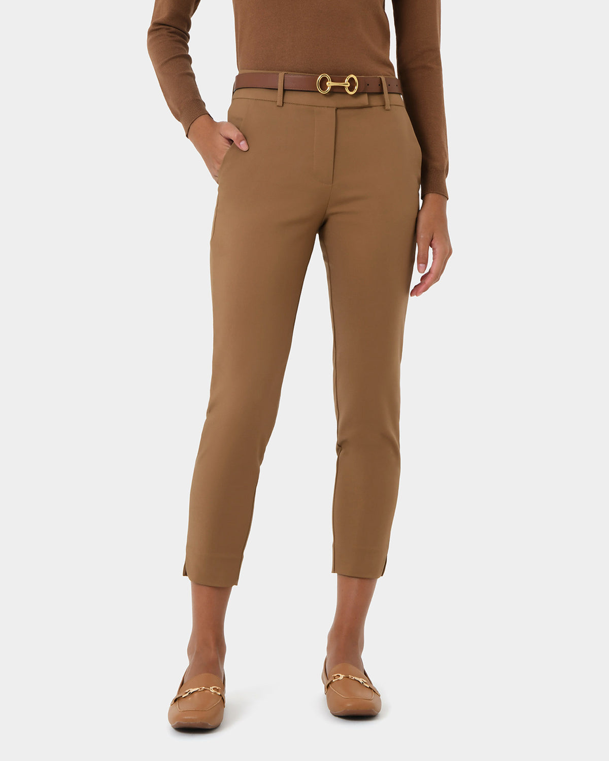 Josie 2 Cropped Notch Pants in nutmeg — close-up view