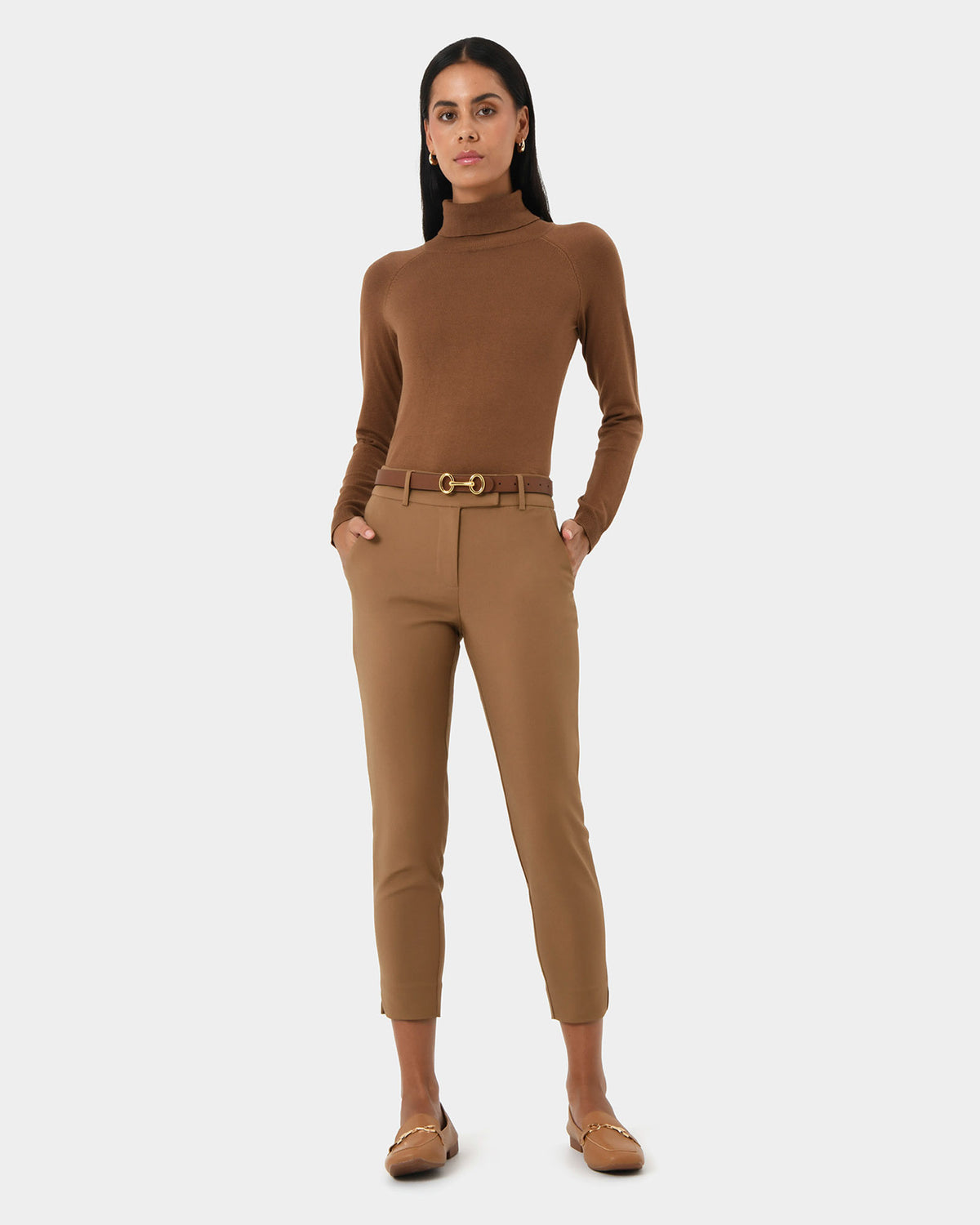 Josie 2 Cropped Notch Pants in nutmeg — full-length view