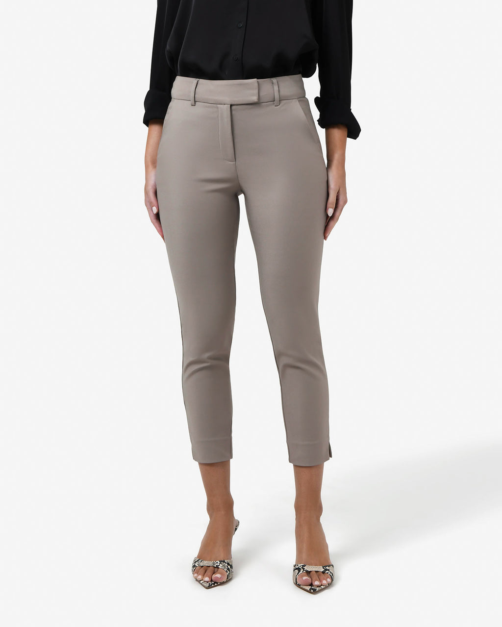 Josie 2 Cropped Notch Pants in stone — close-up view