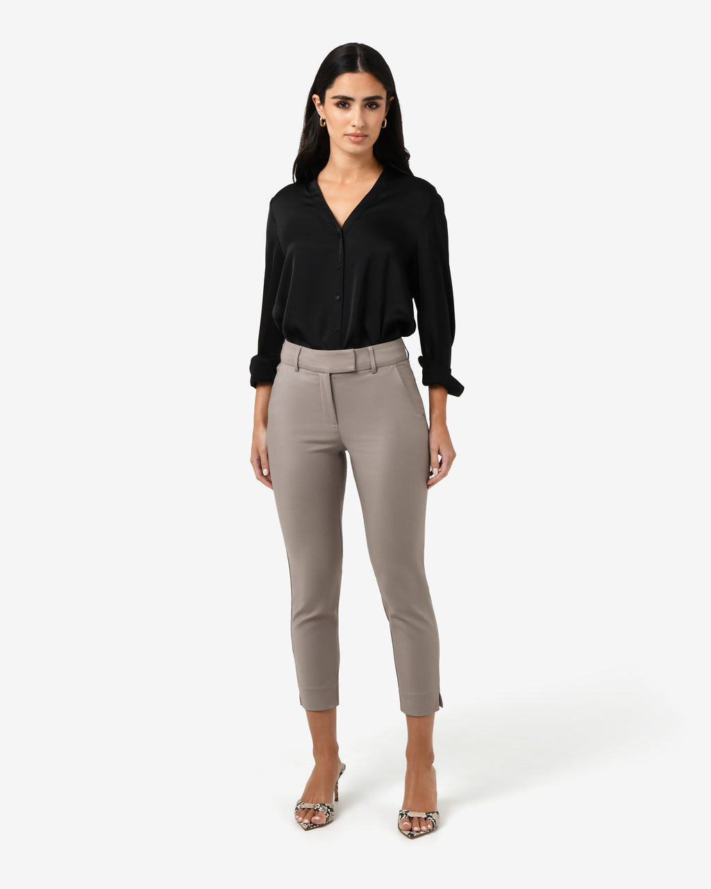 Josie 2 Cropped Notch Pants in stone — full-length view