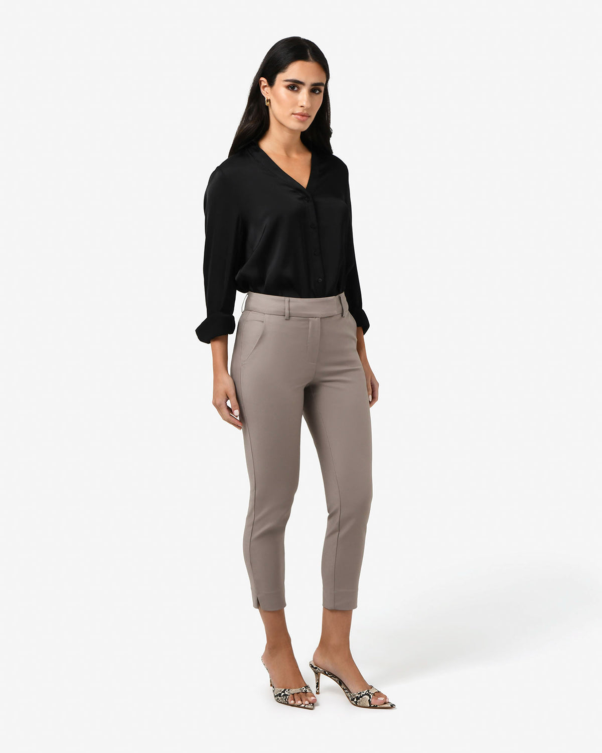 Josie 2 Cropped Notch Pants in stone — side view