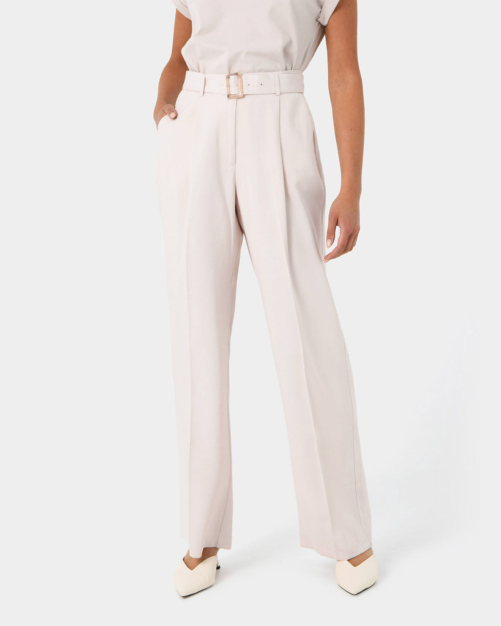 Anali Belted Wide Leg Trousers in beige — close-up view
