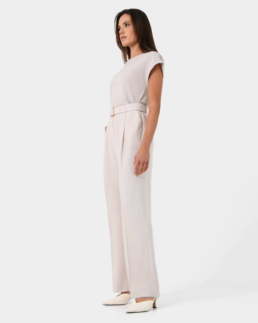 Anali Belted Wide Leg Trousers in beige — side view