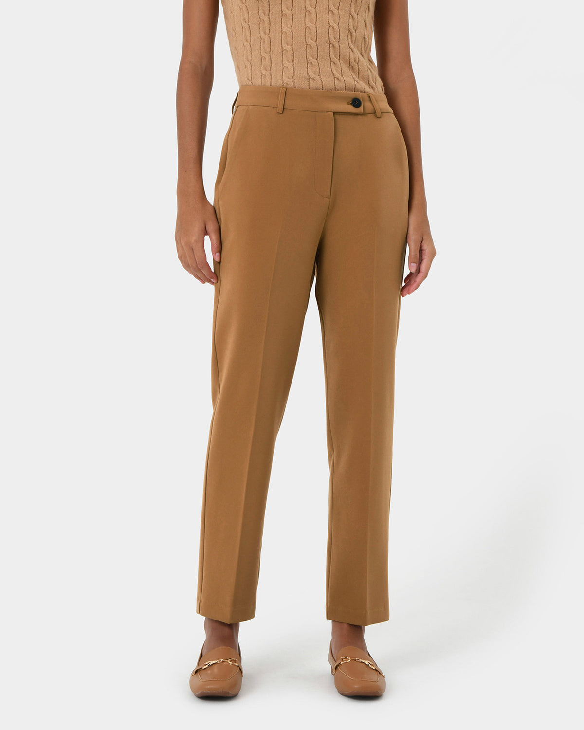 Finnley Slim Trousers in tan — close-up view
