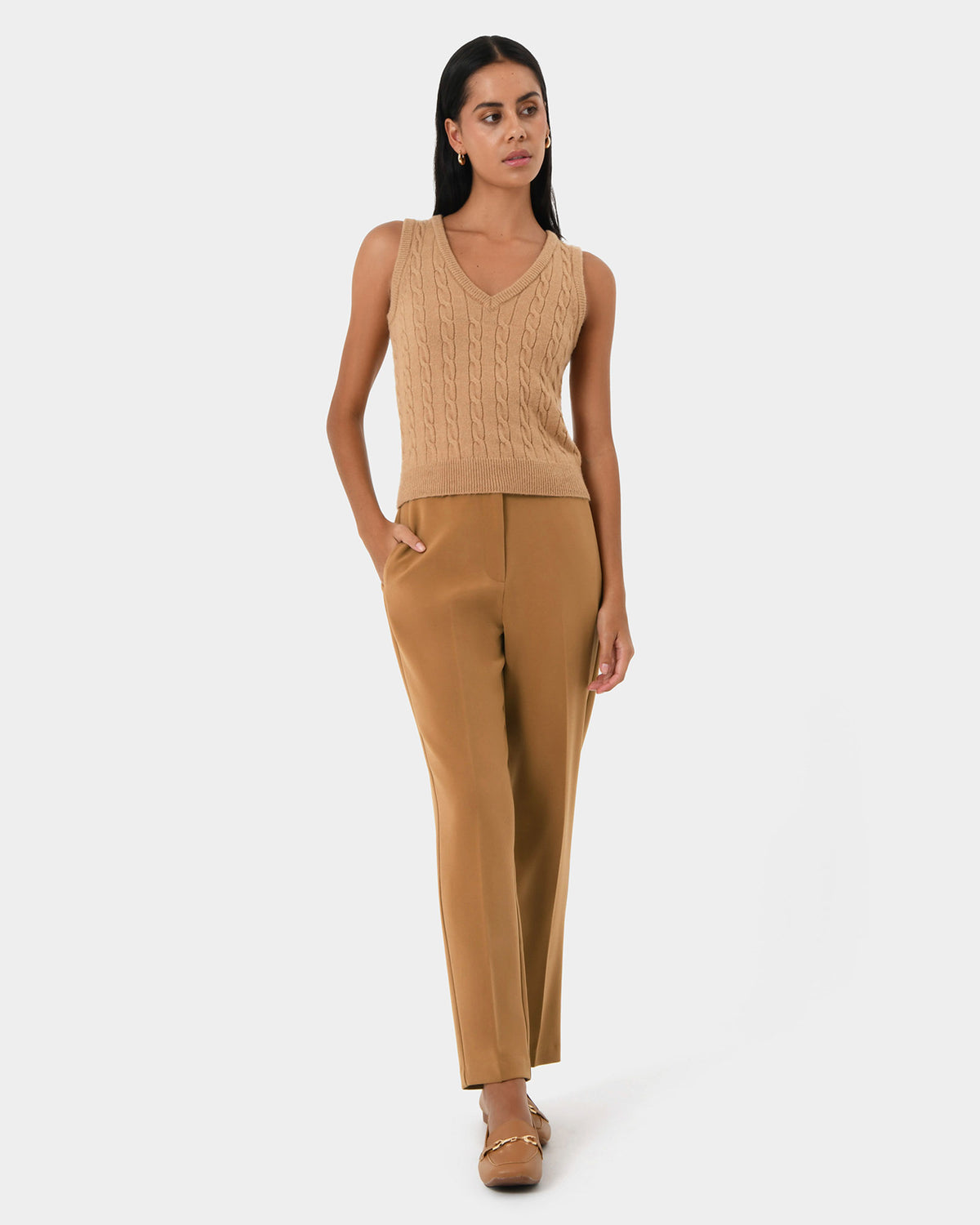 Finnley Slim Trousers in tan — full-length view