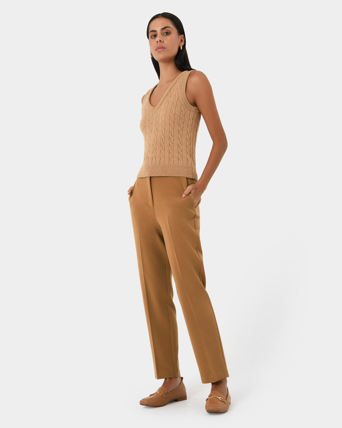 Finnley Slim Trousers in tan — side view
