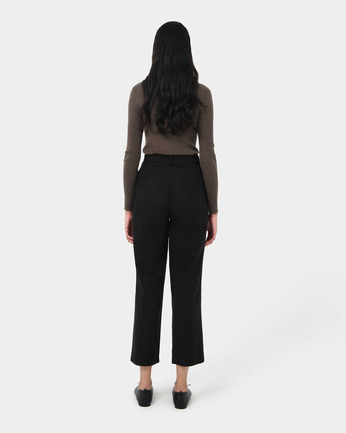 Mazzy Cotton Belted Trousers in black — back view